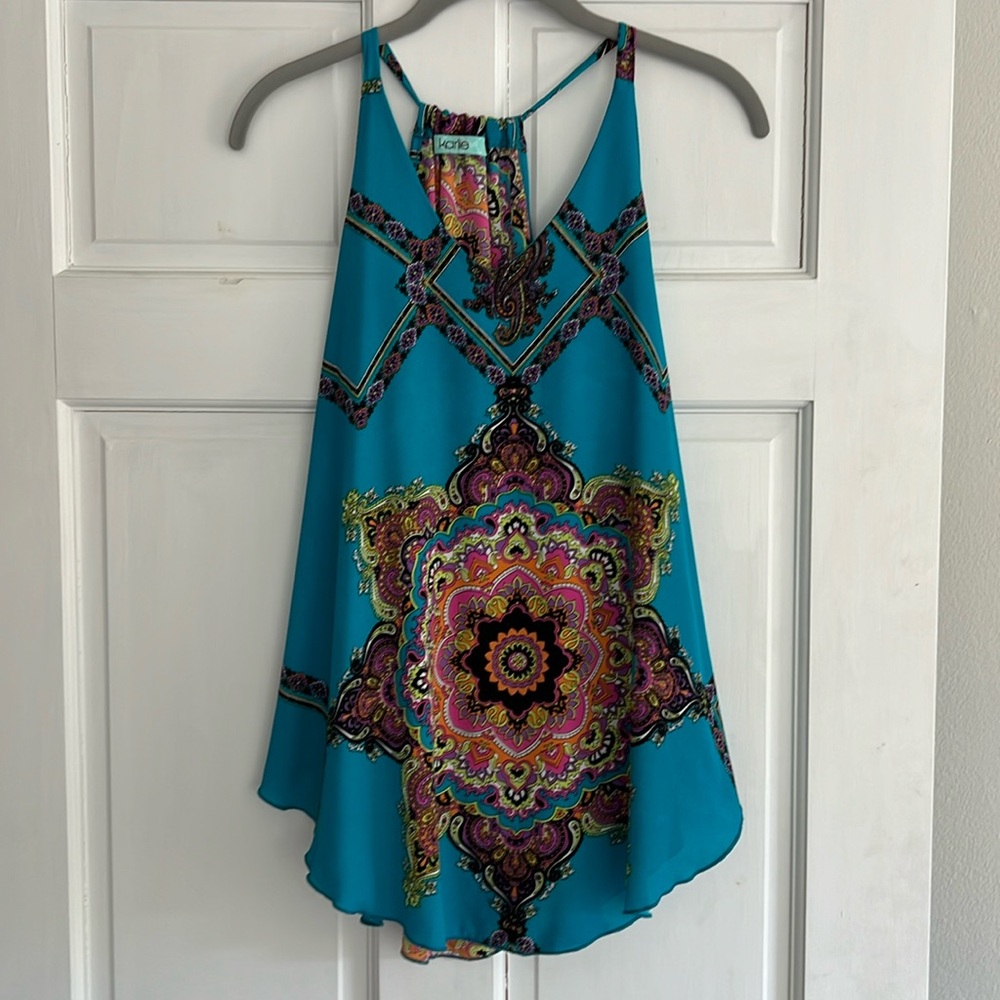 Printed turquoise summer top
